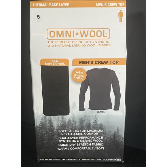 Omni Wool men's Black base layer Crew top shirt Omniwool Sz Small S NEW - Picture 1 of 8